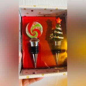 Festive Holiday Wine Stoppers Set - Swirl and Tree Design